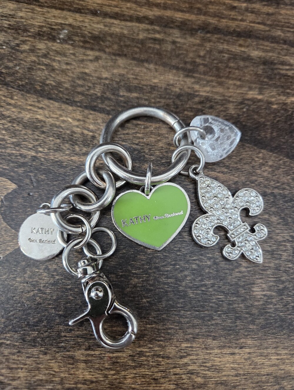 Kathy Van Zeeland Mixed Charms Silver Tone Fleur De Lis Keychain Tag